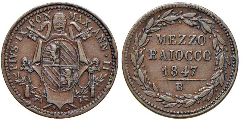 Pio IX (1846-1870) Bologna - Mezzo Baiocco 1847 A. II - Nomisma 595 CU (g 5,21) ...