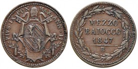 Pio IX (1846-1870) Bologna - Mezzo Baiocco 1847 A. II - Nomisma 595 CU (g 5,21) Colpi al bordo
BB