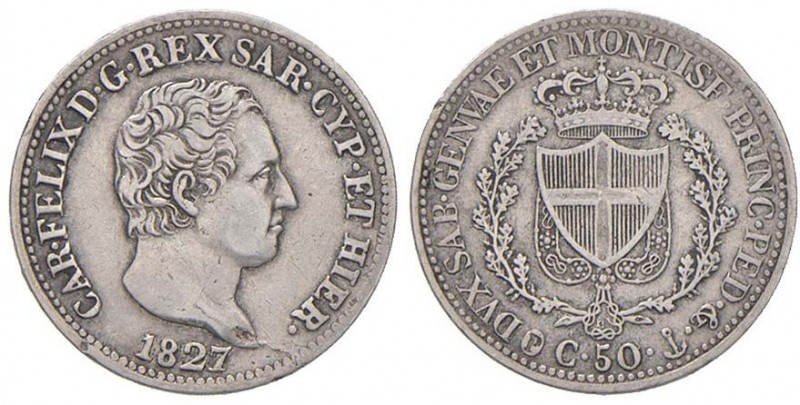 Carlo Felice (1821-1831) 50 Centesimi 1827 G - Nomisma 603 AG Minimi graffietti ...