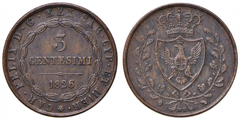 Carlo Felice (1821-1831) 3 Centesimi 1826 T - Nomisma 618
SPL