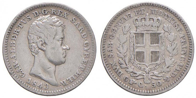 Carlo Alberto (1831-1849) 50 Centesimi 1843 T - Nomisma 733 AG RR Graffietti al ...