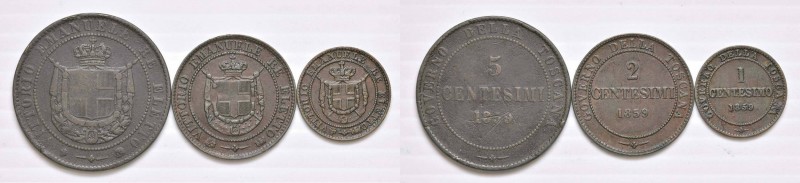 Vittorio Emanuele II (1849-1861) 5 Centesimi, 2 Centesimi e Centesimo 1859 - CU ...