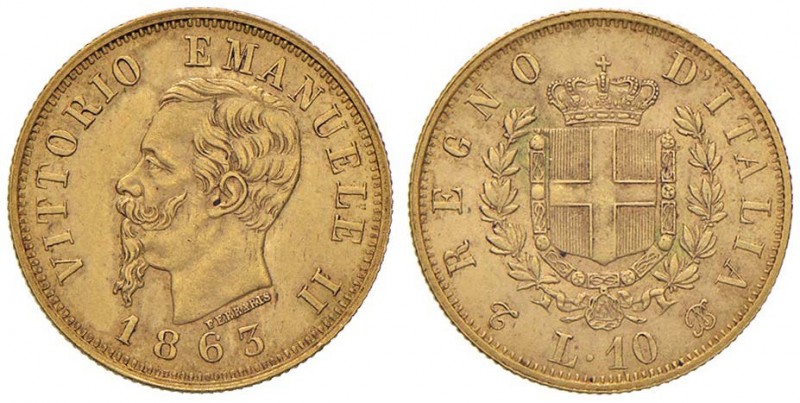 Vittorio Emanuele II (1861-1878) 10 Lire 1863 Ø 18,80 mm - Nomisma 870 AU Graffi...