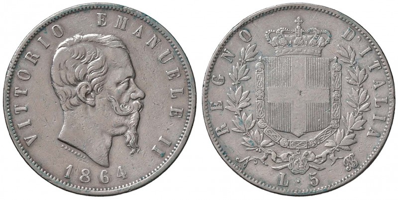 Vittorio Emanuele II (1861-1878) 5 Lire 1864 N - Nomisma 881 AG R Colpetti al bo...