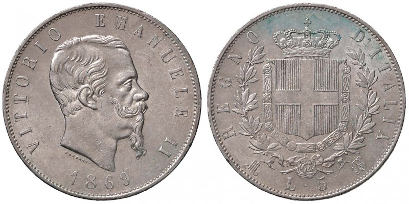 Vittorio Emanuele II (1861-1878) 5 Lire 1869 M - Nomisma 885 AG Segnetti da cont...