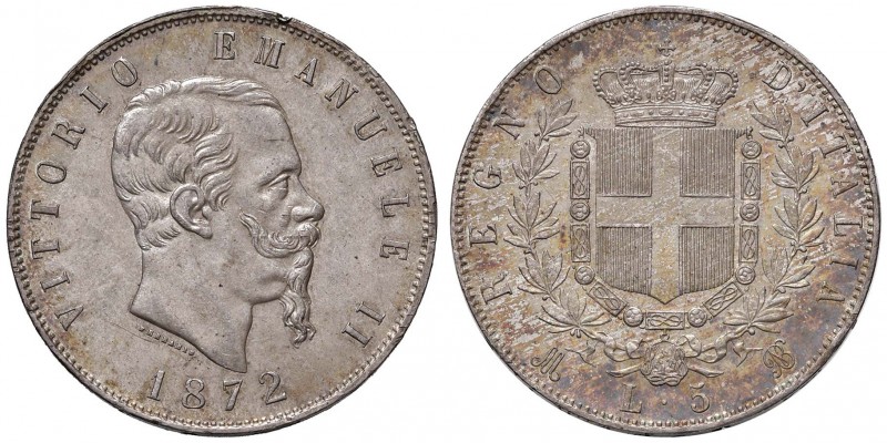 Vittorio Emanuele II (1861-1878) 5 Lire 1872 M - Nomisma 891 AG Splendida patina...