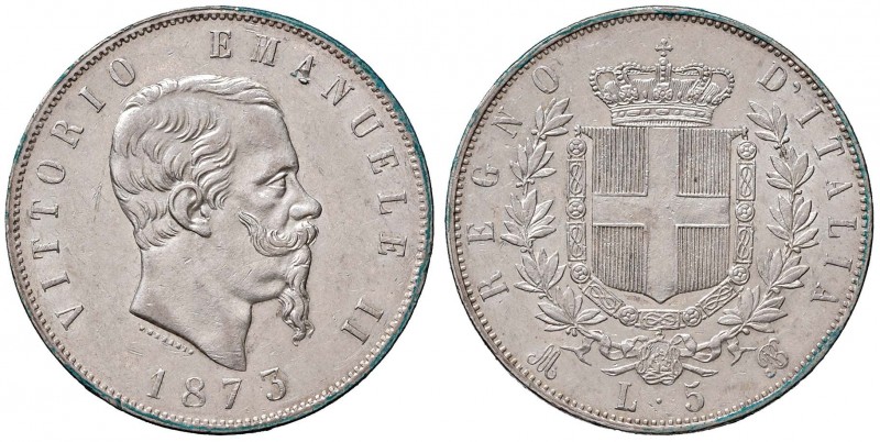 Vittorio Emanuele II (1861-1878) 5 Lire 1873 M - Nomisma 894 AG Segnetti da cont...