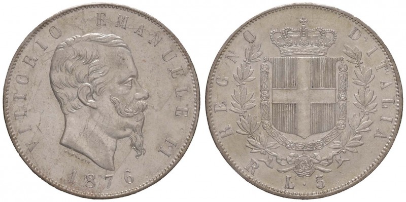 Vittorio Emanuele II (1861-1878) 5 Lire 1876 R - Nomisma 900 AG Sigillato qFDC d...