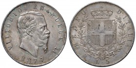Vittorio Emanuele II (1861-1878) 5 Lire 1877 R - Nomisma 901 AG Macchie verdi
SPL