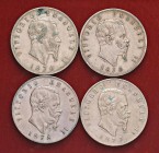 Vittorio Emanuele II (1861-1878) 5 Lire 1870 M, 1875 M, 1877 R e 1878 R - AG Lotto di quattro monete come da foto
BB