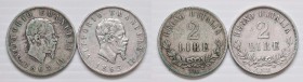 Vittorio Emanuele II (1861-1878) 2 Lire 1863 T Valore e 2 Lire 1863 N Valore - AG Lotto di due monete
qMB-qBB