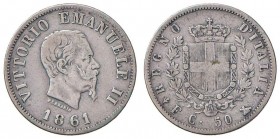 Vittorio Emanuele II (1861-1878) 50 Centesimi 1861 F - Nomisma 919 AG RR
MB