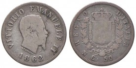 Vittorio Emanuele II (1861-1878) 50 Centesimi 1862 N - Nomisma 921 AG R
MB
