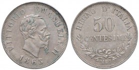 Vittorio Emanuele II (1861-1878) 50 Centesimi 1863 M valore - Nomisma 925 AG Lucidata, colpetti al bordo. Graffio al R/
SPL+