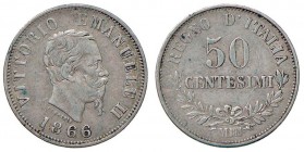 Vittorio Emanuele II (1861-1878) 50 Centesimi 1866 M - Nomisma 928 AG R Minimi graffietti
qBB