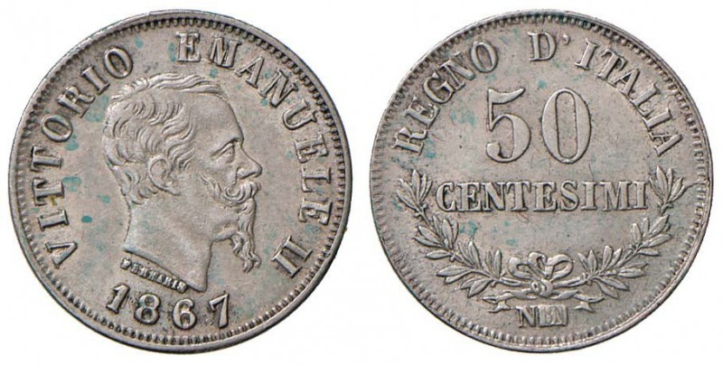 Vittorio Emanuele II (1861-1878) 50 Centesimi 1867 N valore - Nomisma 930 AG
BB...