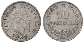 Vittorio Emanuele II (1861-1878) 50 Centesimi 1867 N valore - Nomisma 930 AG
BB+