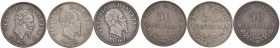 Vittorio Emanuele II (1861-1878) Lotto di tre monete di 50 centesimi
qBB-BB+