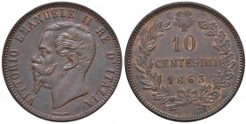 Vittorio Emanuele II (1861-1878) 10 Centesimi 1863 ssz (Parigi) - Nomisma 940 CU Modeste macchie
SPL