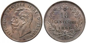 Vittorio Emanuele II (1861-1878) 10 Centesimi 1866 N - Nomisma 942 CU Leggermente lucidato
SPL+