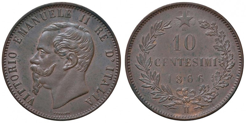 Vittorio Emanuele II (1861-1878) 10 Centesimi 1866 H - Nomisma 944 CU Graffietto...