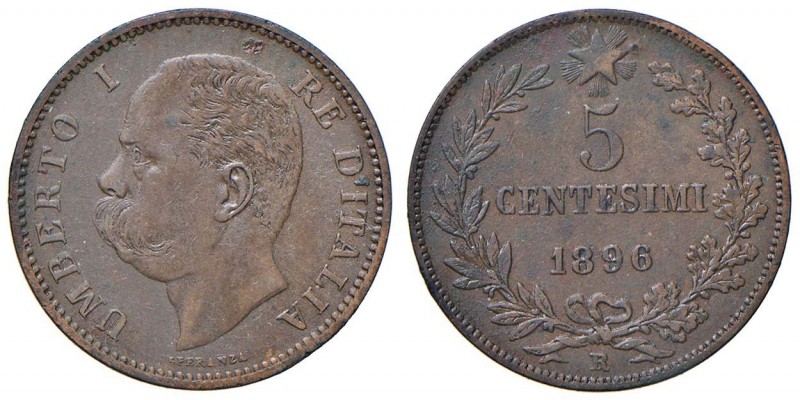 Umberto I (1878-1900) 5 Centesimi 1896 - Nomisma 1022 CU R Colpetti al bordo, sc...