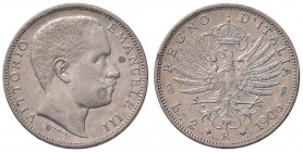 Vittorio Emanuele III (1900-1946) 2 Lire 1906 - Nomisma 1156 AG Colpetto al bordo, graffio e macchie al D/. Bella patina
BB