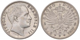 Vittorio Emanuele III (1900-1946) 2 Lire 1907 - Nomisma 1157 AG Pesantemente lucidato al D/
SPL