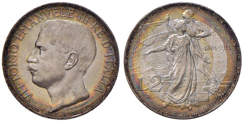 Vittorio Emanuele III (1900-1946) 2 Lire 1911 Cinquantenario - Nomisma 1162 AG M...