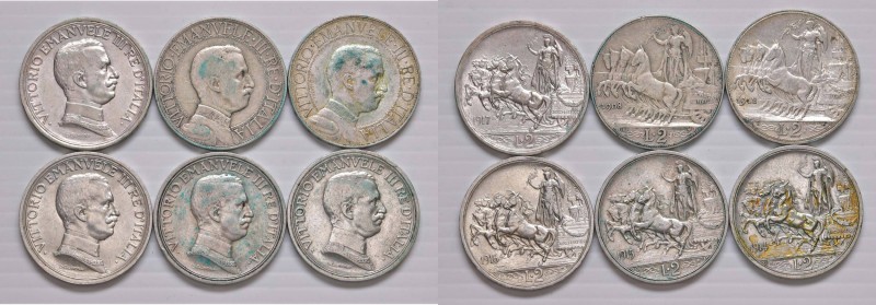 Vittorio Emanuele III (1900-1946) 2 Lire 1908 e 1912, 2 Lire 1914, 1915, 1916 e ...