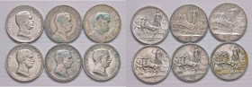 Vittorio Emanuele III (1900-1946) 2 Lire 1908 e 1912, 2 Lire 1914, 1915, 1916 e 1917 - AG Lotto di sei monete
MB-qBB