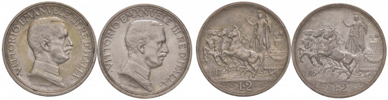 Vittorio Emanuele III (1900-1946) 2 Lire 1916 e 2 Lire 1917 - AG Lotto di due mo...