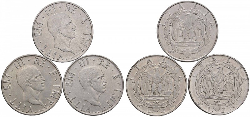 Vittorio Emanuele III (1900-1946) 2 Lire 1939 A. XVIII antimag., 1941 mag., 1943...