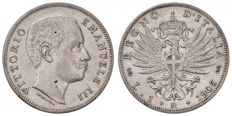 Vittorio Emanuele III (1900-1946) Lira 1905 - Nomisma 1195 AG RR Colpetti al bor...