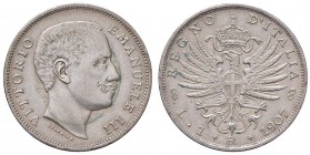 Vittorio Emanuele III (1900-1946) Lira 1907 - Nomisma 1197 AG Modeste macchie al D/
BB+/SPL