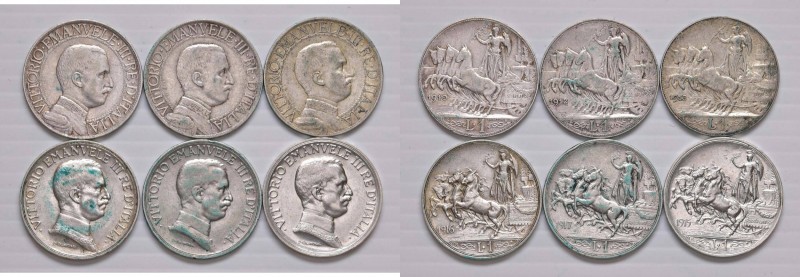 Vittorio Emanuele III (1900-1946) Lira 1910, 1912 e 1913, 1915, 1916 e 1917 - AG...