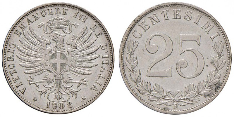 Vittorio Emanuele III (1900-1946) 25 Centesimi 1902 - Nomisma 1266 NI R Graffiet...