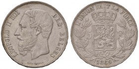 BELGIO Leopoldo II (1865-1909) 5 Franchi 1869 - KM 24 AG (g 24,99)
SPL+/qFDC