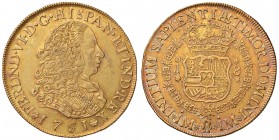 PERU Ferdinando VI (1746-1759) 8 Escudos 1751 J - Cal. 764; Fr. 16 AU (g 26,94) Graffietti di conio e screpolatura al D/
BB