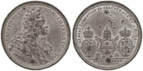 AUSTRIA Medaglia 1709 pace tra il Sacro Impero Romano, la Spagna e gli Stati Pontifici - Opus: P. H. Müller - Metallo bianco (g 17,05 - Ø 43 mm)
SPL...