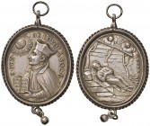Medaglia (Metà del XVIII secolo) Sant’Ignazio di Loyola - AG (g 34,02 - 50 x 44 mm) In montatura d’epoca. Nell’asta Hirsch 281 ha realizzato €360
BB...