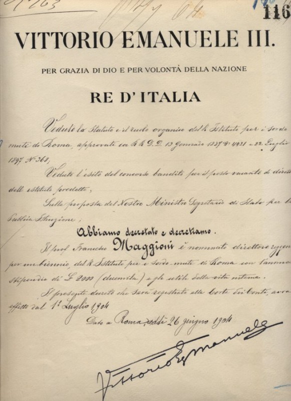 DOCUMENTI AUTOGRAFI &ndash; Vittorio Emanuele III e Vittorio Emanuele Orlando, m...