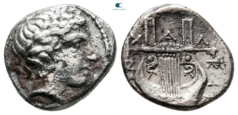 Macedon. Chalkidian League. Olynthos circa 432-348 BC. 
Tetrobol AR

14 mm., ...