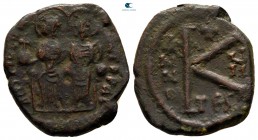 Justin II and Sophia AD 565-578. Thessalonica. Half Follis or 20 Nummi Æ