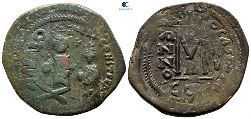 Heraclius with Heraclius Constantine AD 610-641. Constantinople
Follis or 40 Nu...