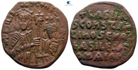 Basil I the Macedonian, with Constantine AD 867-886. Constantinople (or uncertain provincial mint?). Follis Æ