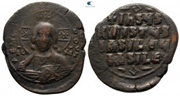 Basil II Bulgaroktonos, with Constantine VIII AD 976-1025. Constantinople. Anonymous Follis Æ