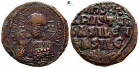 Basil II Bulgaroktonos, with Constantine VIII AD 976-1025. Constantinople. Anonymous Follis Æ