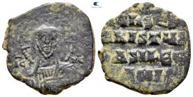 Basil II Bulgaroktonos, with Constantine VIII AD 976-1025. Constantinople. Anonymous Follis Æ