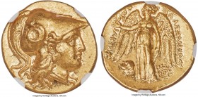 MACEDONIAN KINGDOM. Alexander III the Great (336-323 BC). AV stater (18mm, 8.56 gm, 4h). NGC MS 5/5 - 4/5. Posthumous issue of Babylon, under Seleucus...